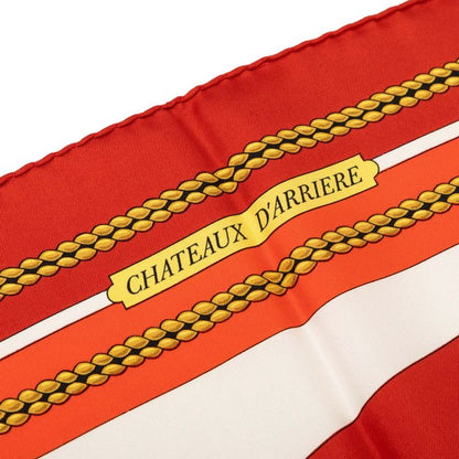 Hermes Carre 90 Chateaux D'arriere Scarf Red Silk — view 6