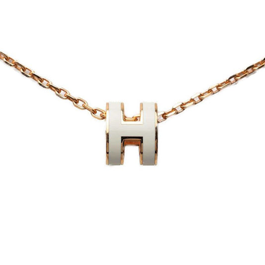 Hermes Mini Pop H Pendant Pink Gold White Plated Enamel