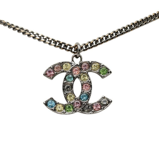 Chanel 05A CC Logo Necklace Silver Metal Rhinestone