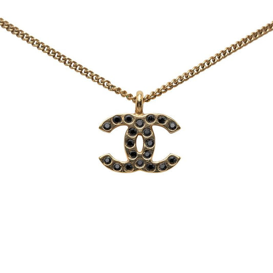 Chanel 01A CC Logo Necklace Gold Black Plated