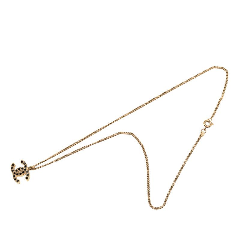 Chanel 01A CC Logo Necklace Gold Black Plated — view 3