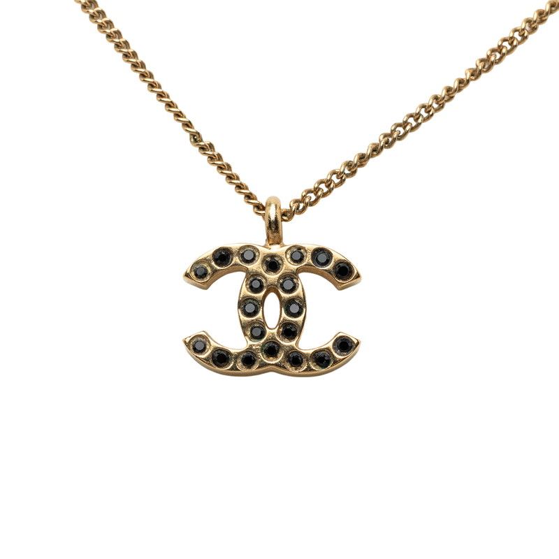 Chanel 01A CC Logo Necklace Gold Black Plated — view 2