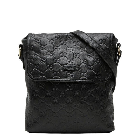 Gucci Guccissima Crossbody Shoulder Bag Black Leather