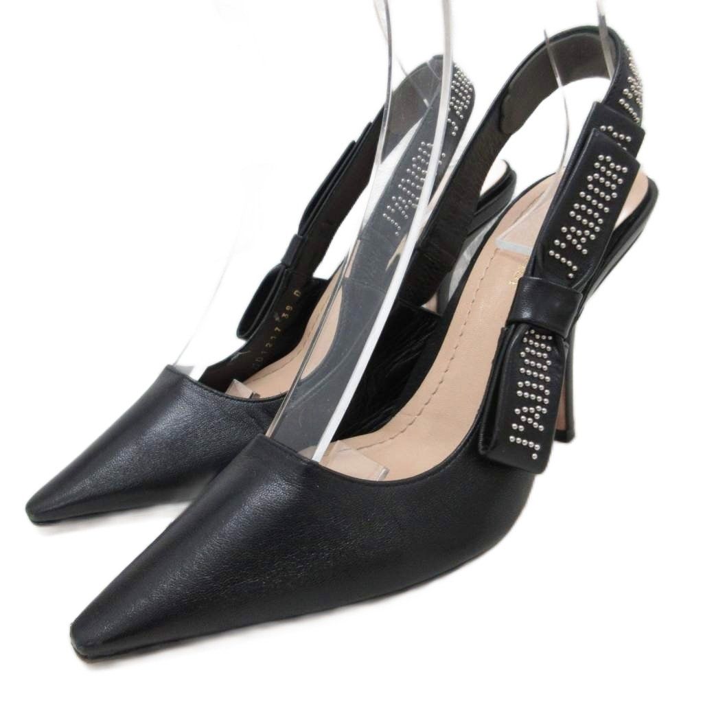Dior J'adior Leather Pumps Sling Back Logo Pointed Toe High Heels Pin Black 38