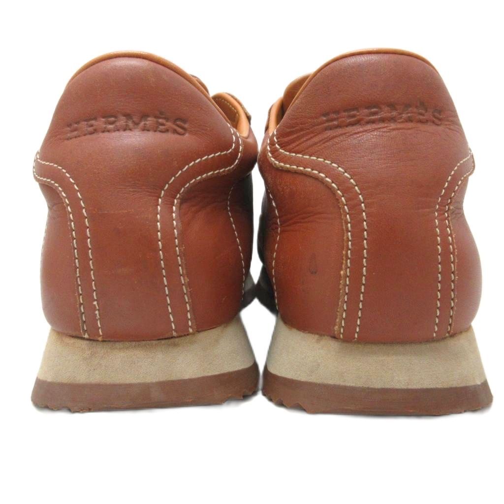 Hermes Quick Sneakers Logo Shoes Low-Cut Leather Brown 36.5 — view 3