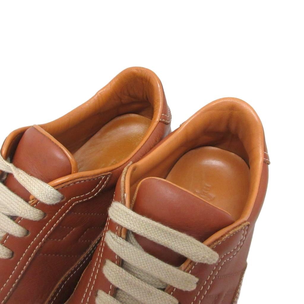 Hermes Quick Sneakers Logo Shoes Low-Cut Leather Brown 36.5 — view 6