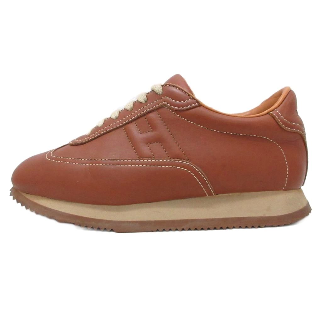 Hermes Quick Sneakers Logo Shoes Low-Cut Leather Brown 36.5 — view 2