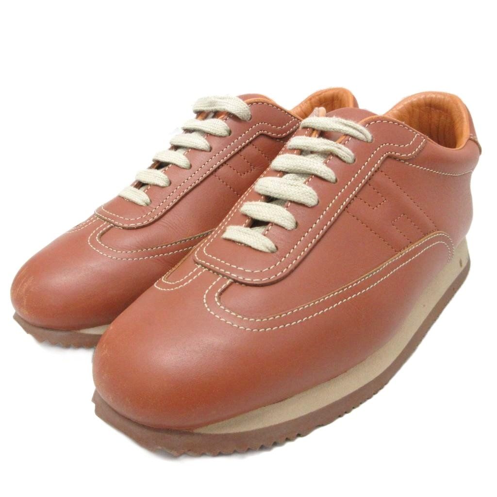 Hermes Quick Sneakers Logo Shoes Low-Cut Leather Brown 39