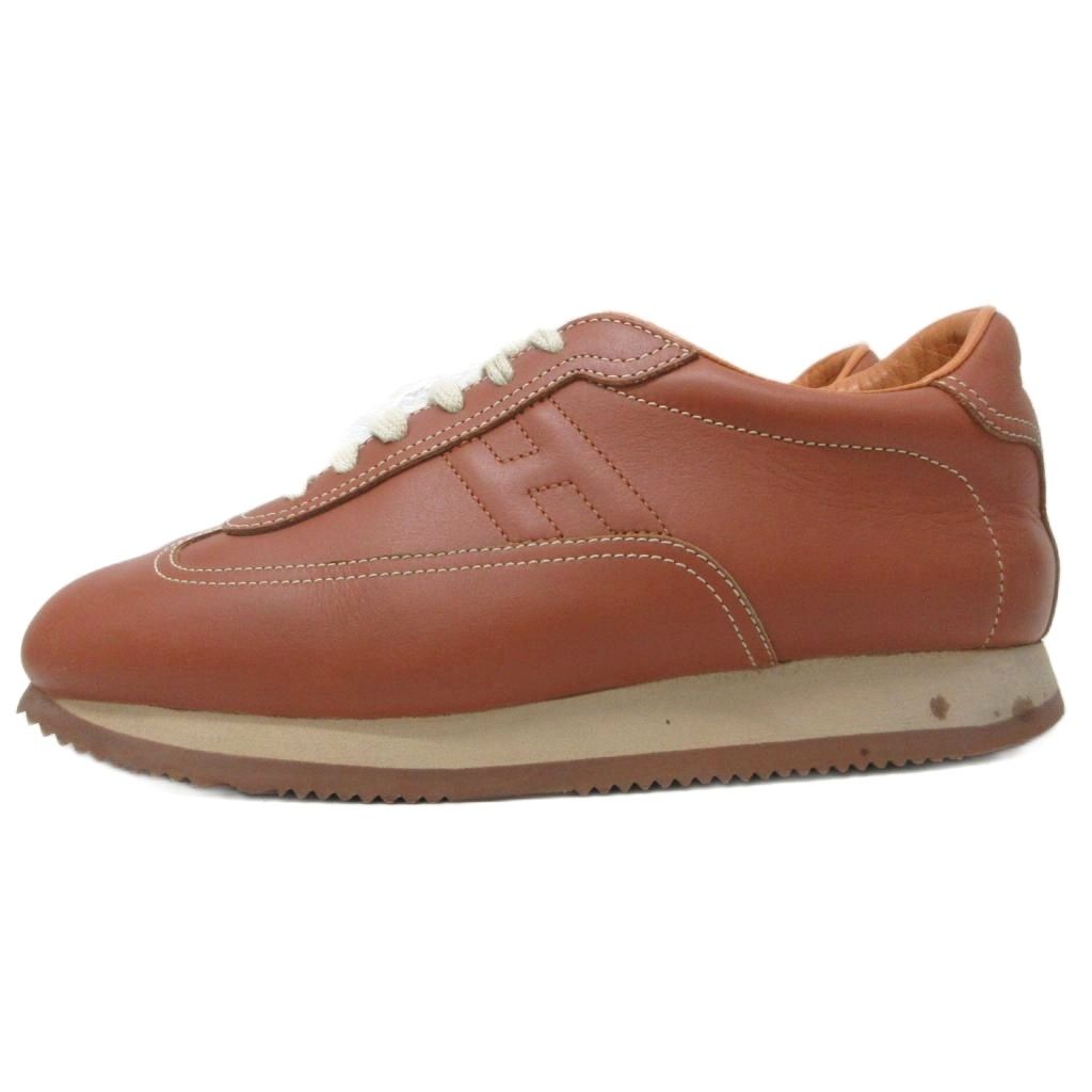 Hermes Quick Sneakers Logo Shoes Low-Cut Leather Brown 39 — view 2