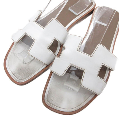 Hermes Oran Sandals Logo Leather White 36 — view 5