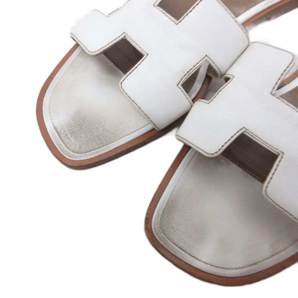 Hermes Oran Sandals Logo Leather White 36 — view 6