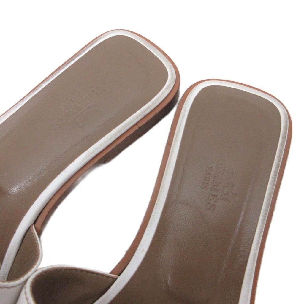 Hermes Oran Sandals Logo Leather White 36 — view 7