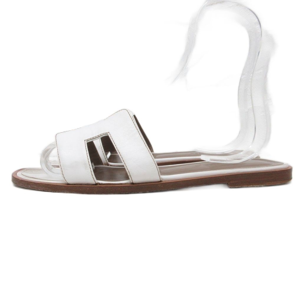 Hermes Oran Sandals Logo Leather White 36 — view 2