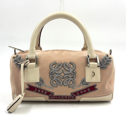 Loewe Amazona Embroidered Leather Suede White Light Pink Handbag Silver