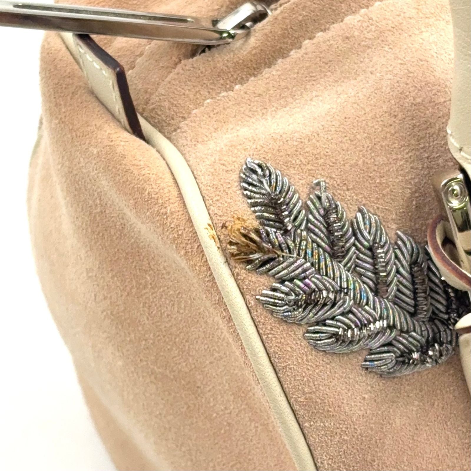 Loewe Amazona Embroidered Leather Suede White Light Pink Handbag Silver — view 7
