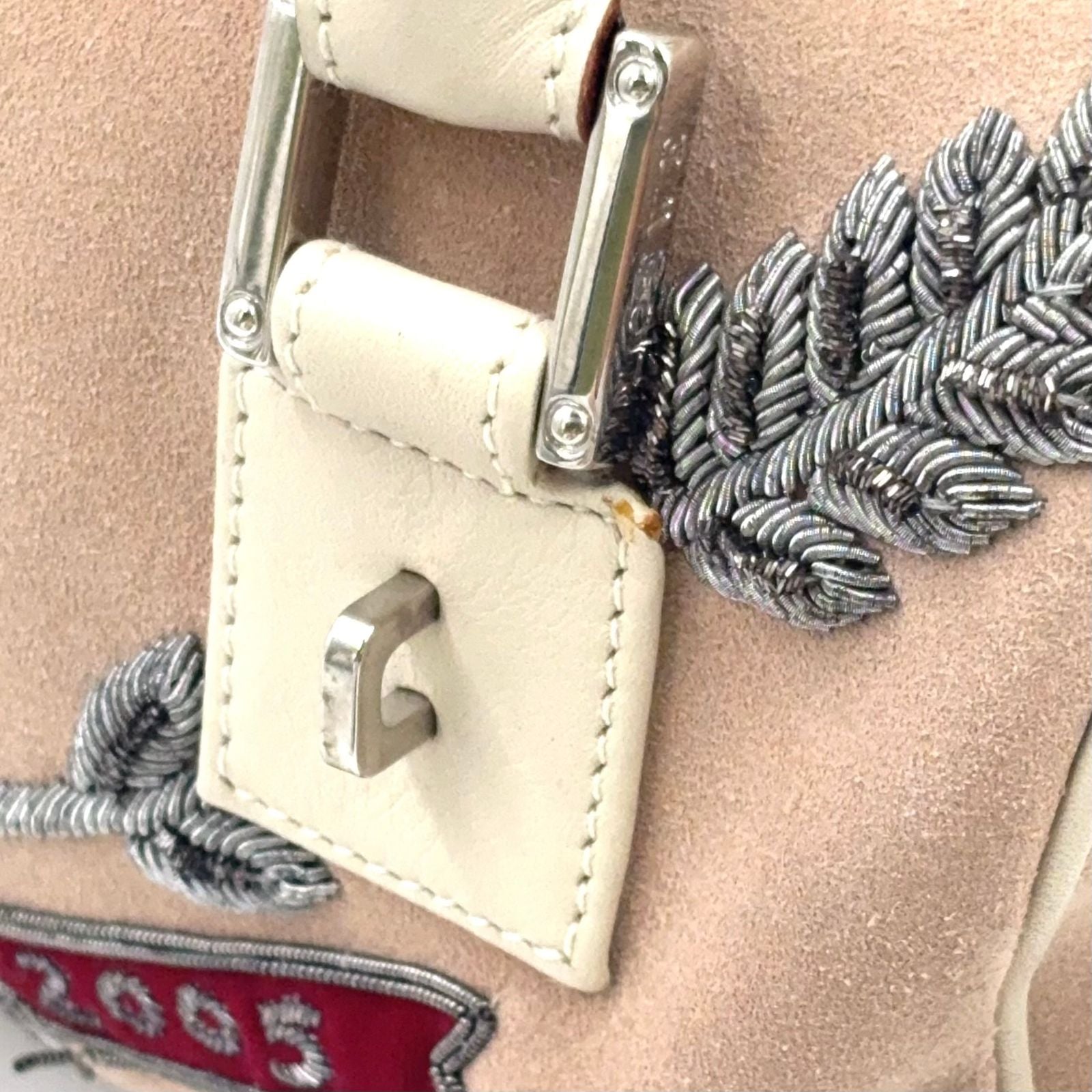 Loewe Amazona Embroidered Leather Suede White Light Pink Handbag Silver — view 8