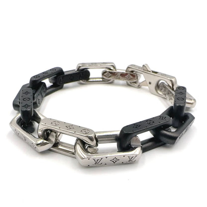 Louis Vuitton Bracelet Monogram Chain Metal Silver Black — view 2
