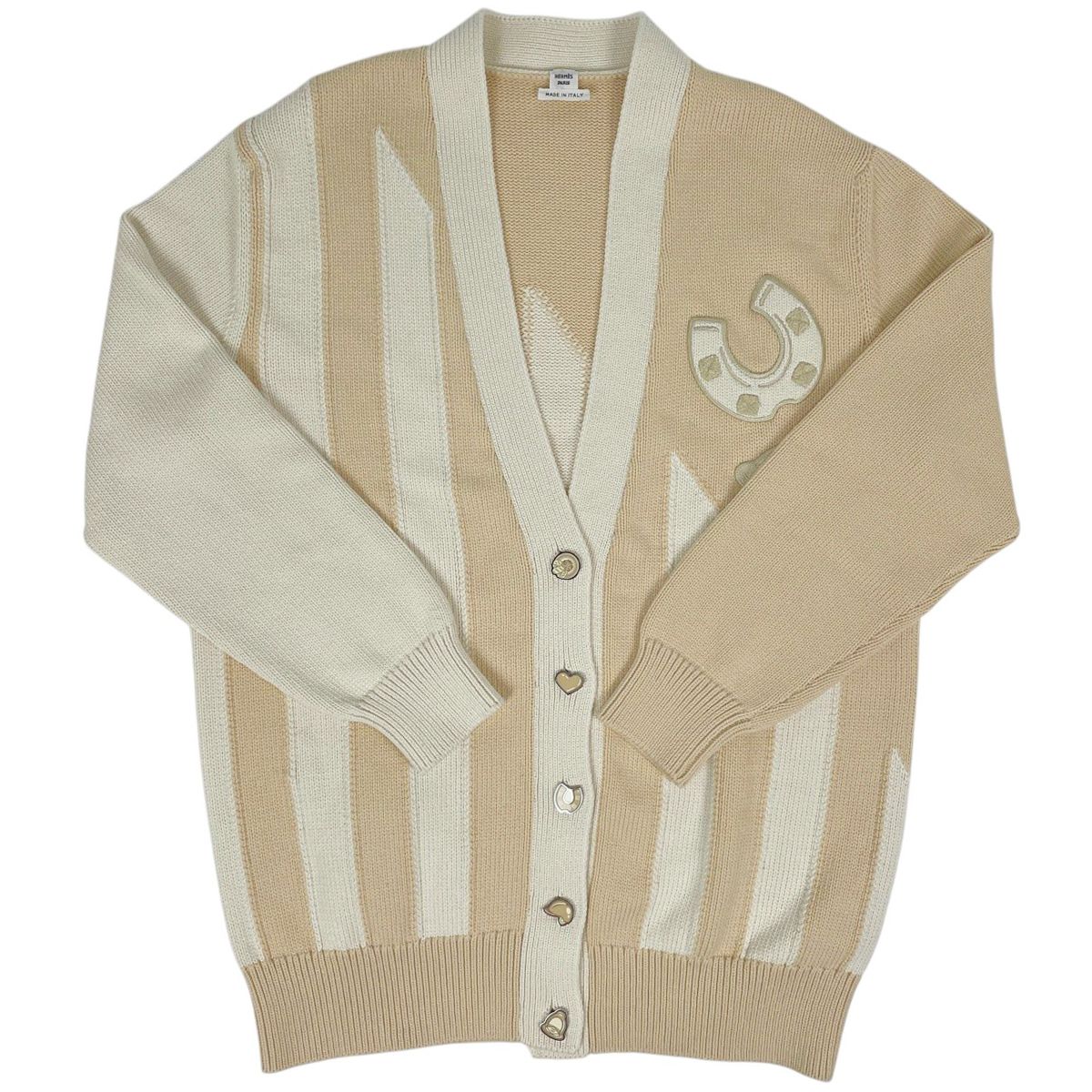 Hermes Knit Cardigan Top Cotton Nylon Beige
