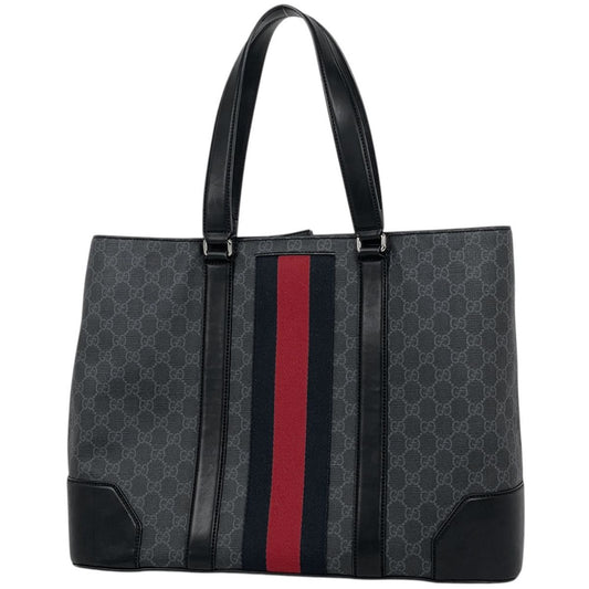 Gucci Tote Bag GG Pattern Sherry Line Web Supreme Black