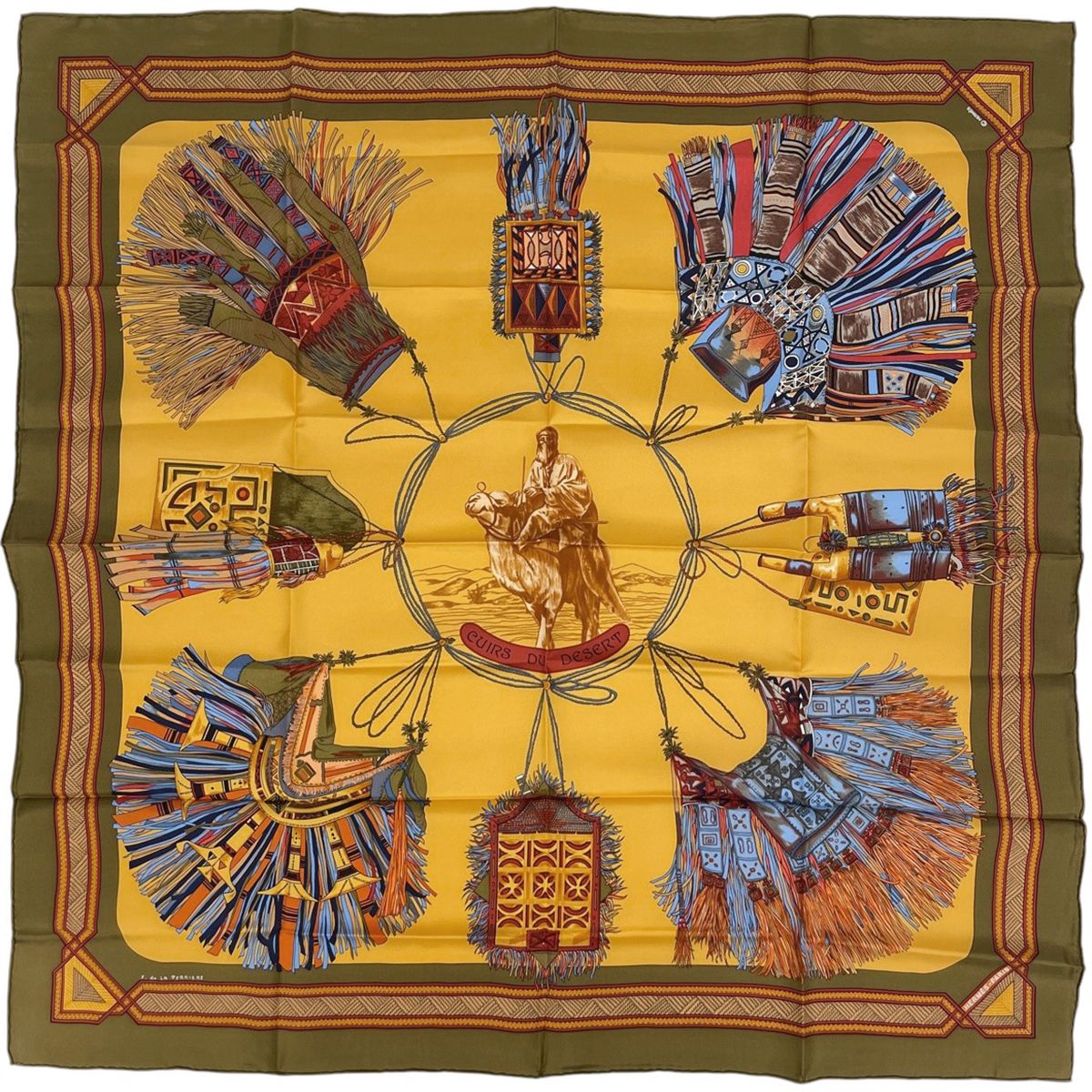 Hermes Carre 90 Cuirs du Desert Scarf Leather Decoration Silk Brown Multicolor
