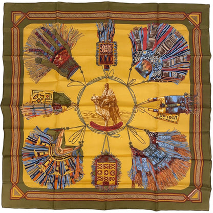 Hermes Carre 90 Cuirs du Desert Scarf Leather Decoration Silk Brown Multicolor