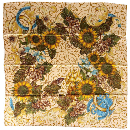 Chanel Scarf CC Logo Sunflower Silk Beige Multicolor