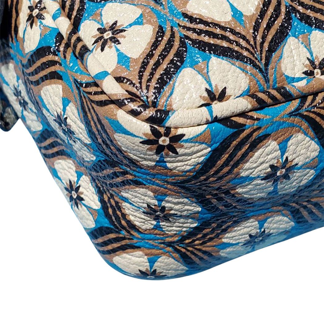 Miu Miu Shoulder Bag Leather White Blue Flower Gold — view 4