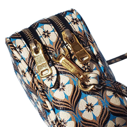 Miu Miu Shoulder Bag Leather White Blue Flower Gold — view 6