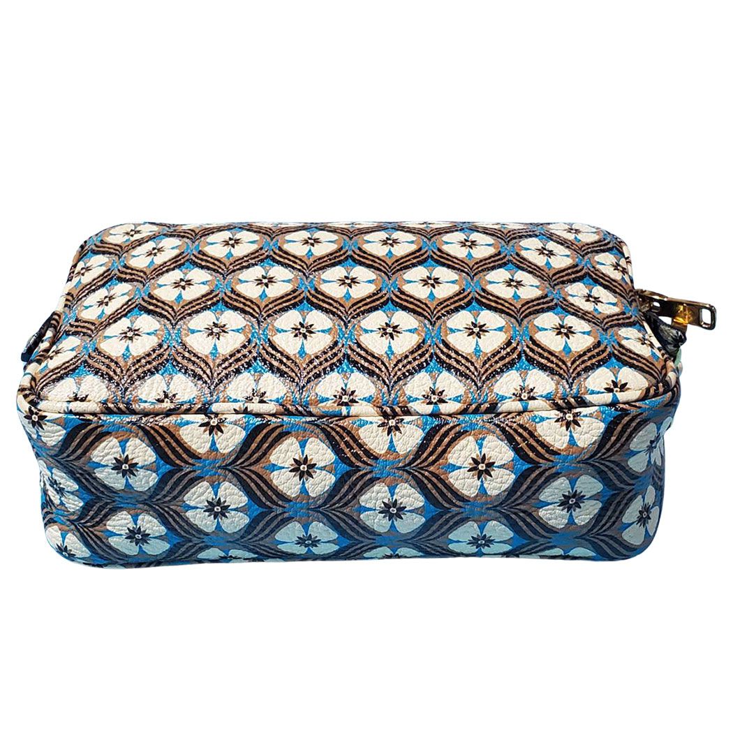 Miu Miu Shoulder Bag Leather White Blue Flower Gold — view 3