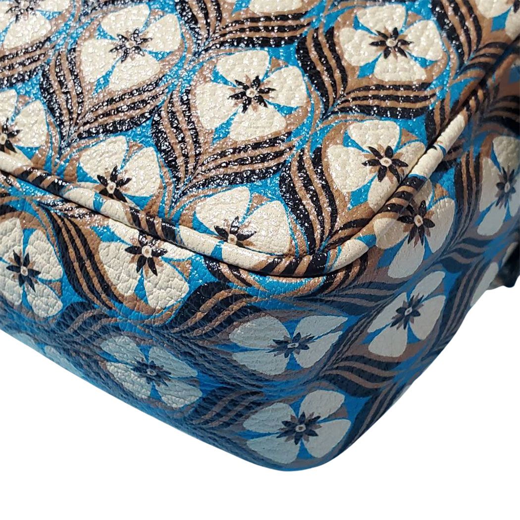 Miu Miu Shoulder Bag Leather White Blue Flower Gold — view 5