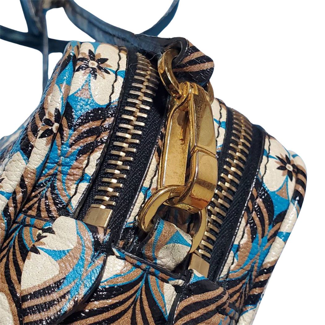 Miu Miu Shoulder Bag Leather White Blue Flower Gold — view 7