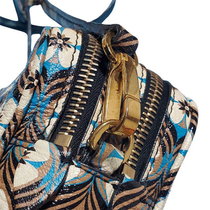 Miu Miu Shoulder Bag Leather White Blue Flower Gold — view 7