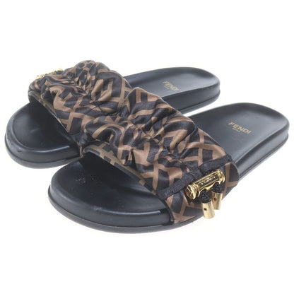 Fendi Zucca Flat Sandals Shoes Black Brown