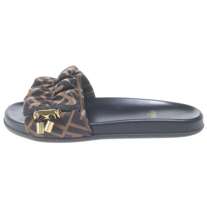 Fendi Zucca Flat Sandals Shoes Black Brown — view 2
