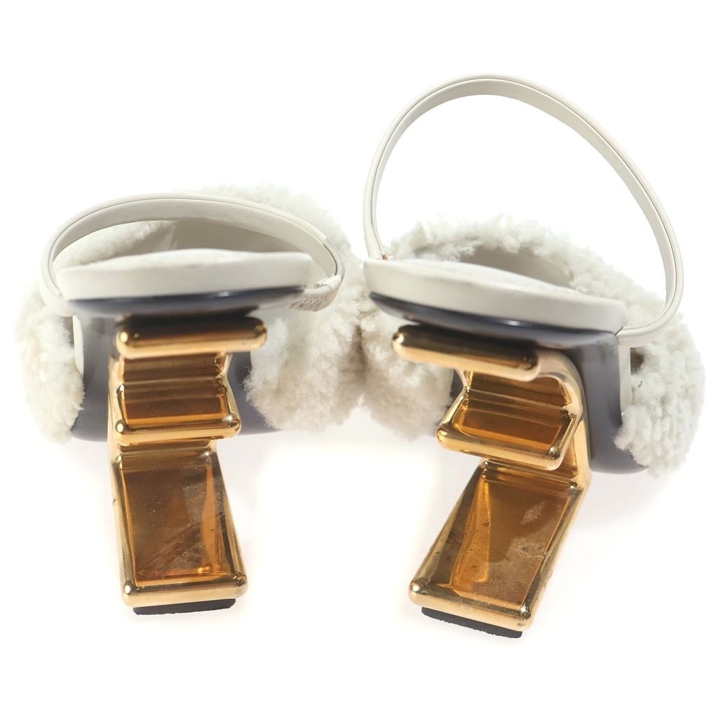 Fendi Fleece Leather Strap Sandals Shoes White 37 — view 3