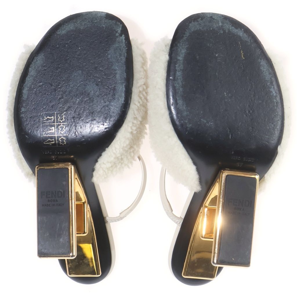 Fendi Fleece Leather Strap Sandals Shoes White 37 — view 5