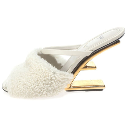 Fendi Fleece Leather Strap Sandals Shoes White 37 — view 2