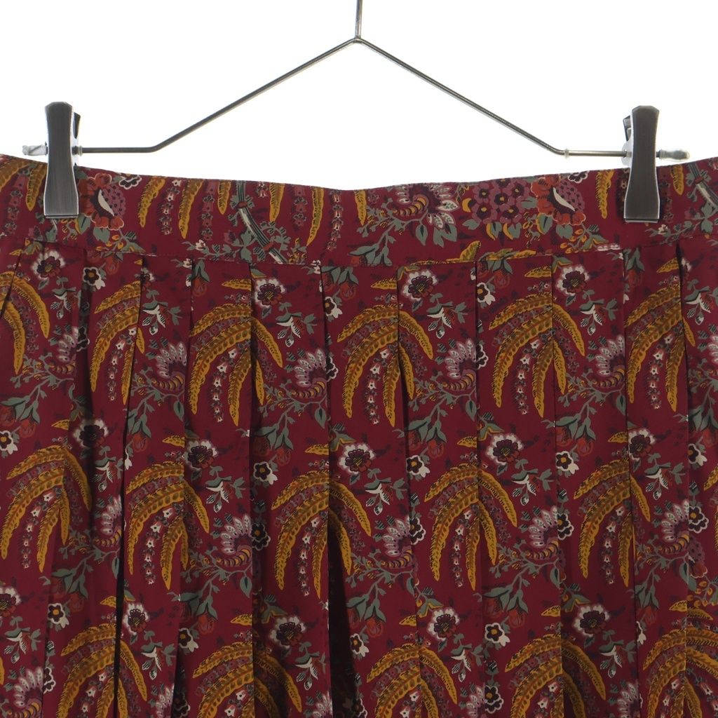 Hermes Pleated Skirt Paisley Pattern Silk Red 42 — view 3