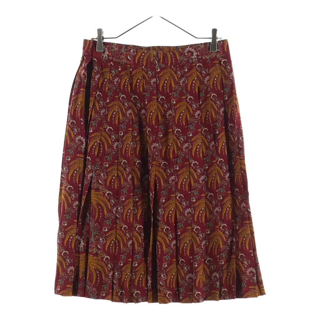 Hermes Pleated Skirt Paisley Pattern Silk Red 42 — view 2