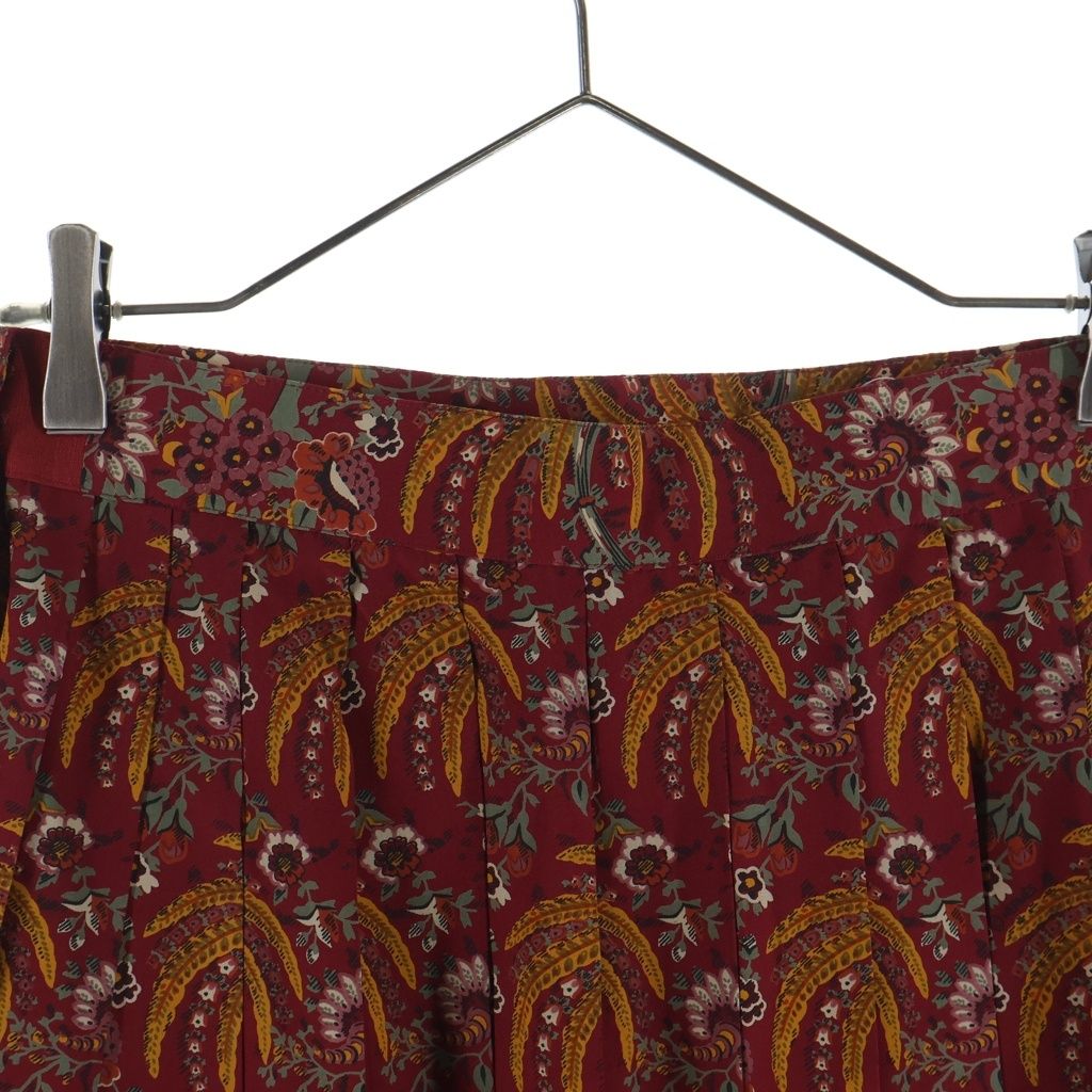 Hermes Pleated Skirt Paisley Pattern Silk Red 42 — view 4