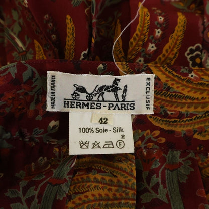 Hermes Pleated Skirt Paisley Pattern Silk Red 42 — view 8