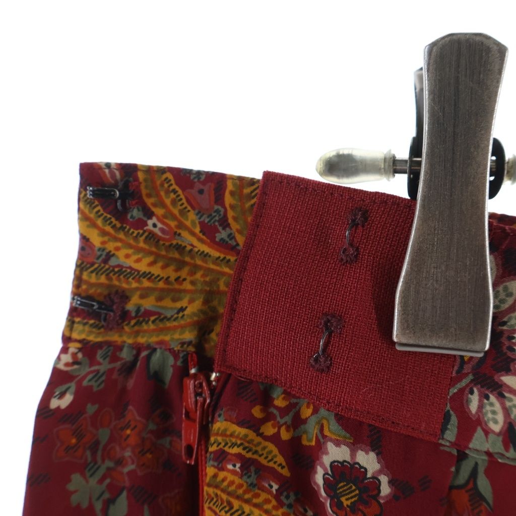 Hermes Pleated Skirt Paisley Pattern Silk Red 42 — view 7