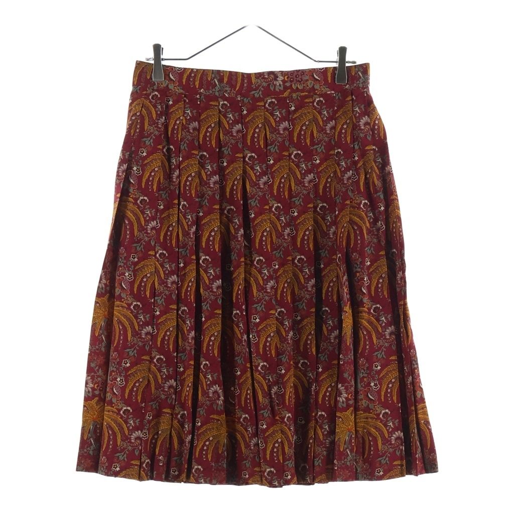 Hermes Pleated Skirt Paisley Pattern Silk Red 42