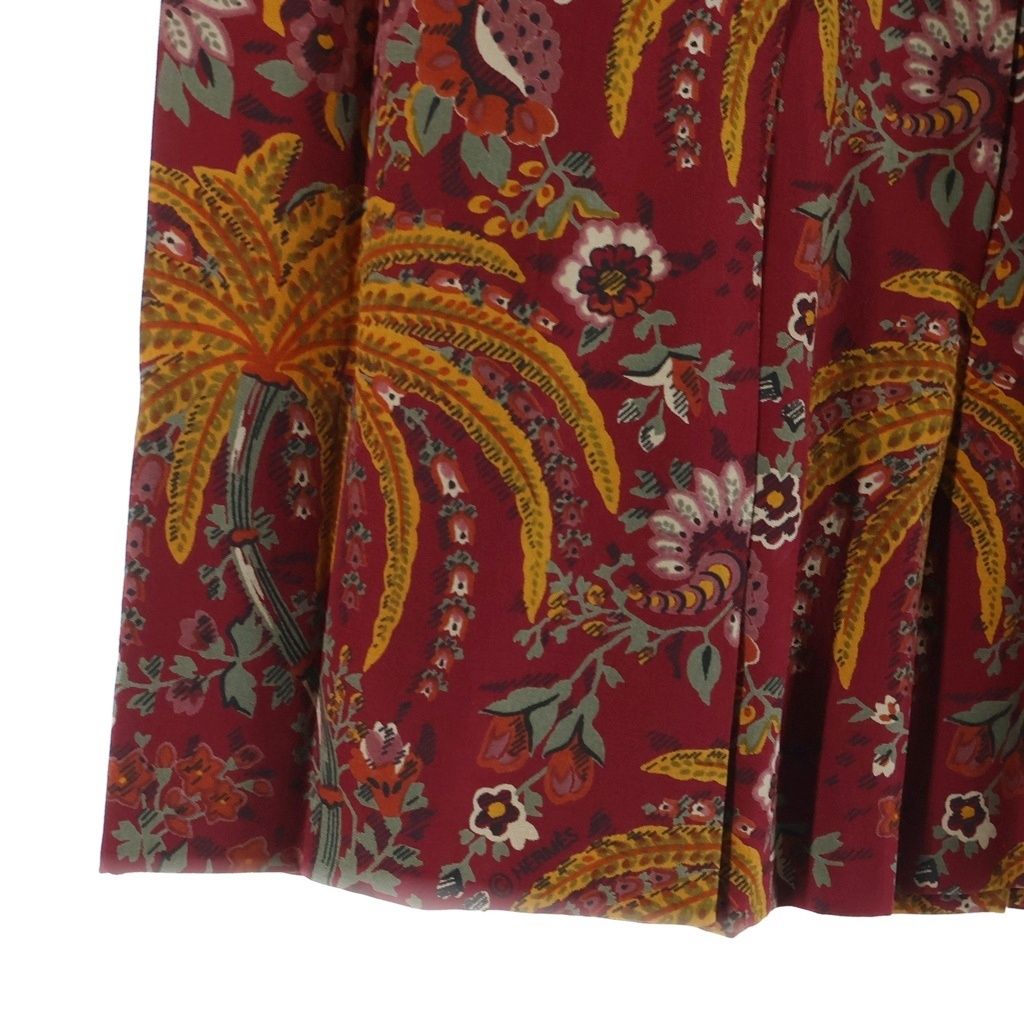 Hermes Pleated Skirt Paisley Pattern Silk Red 42 — view 5