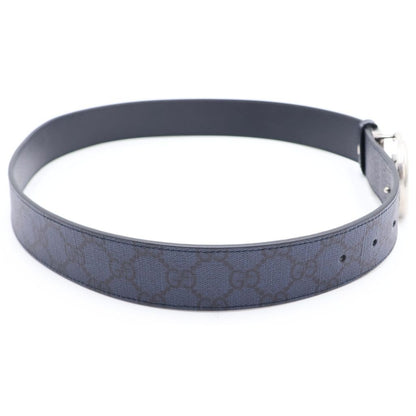 Gucci Interlocking G Buckle Leather Belt Navy GG Supreme Silver — view 3