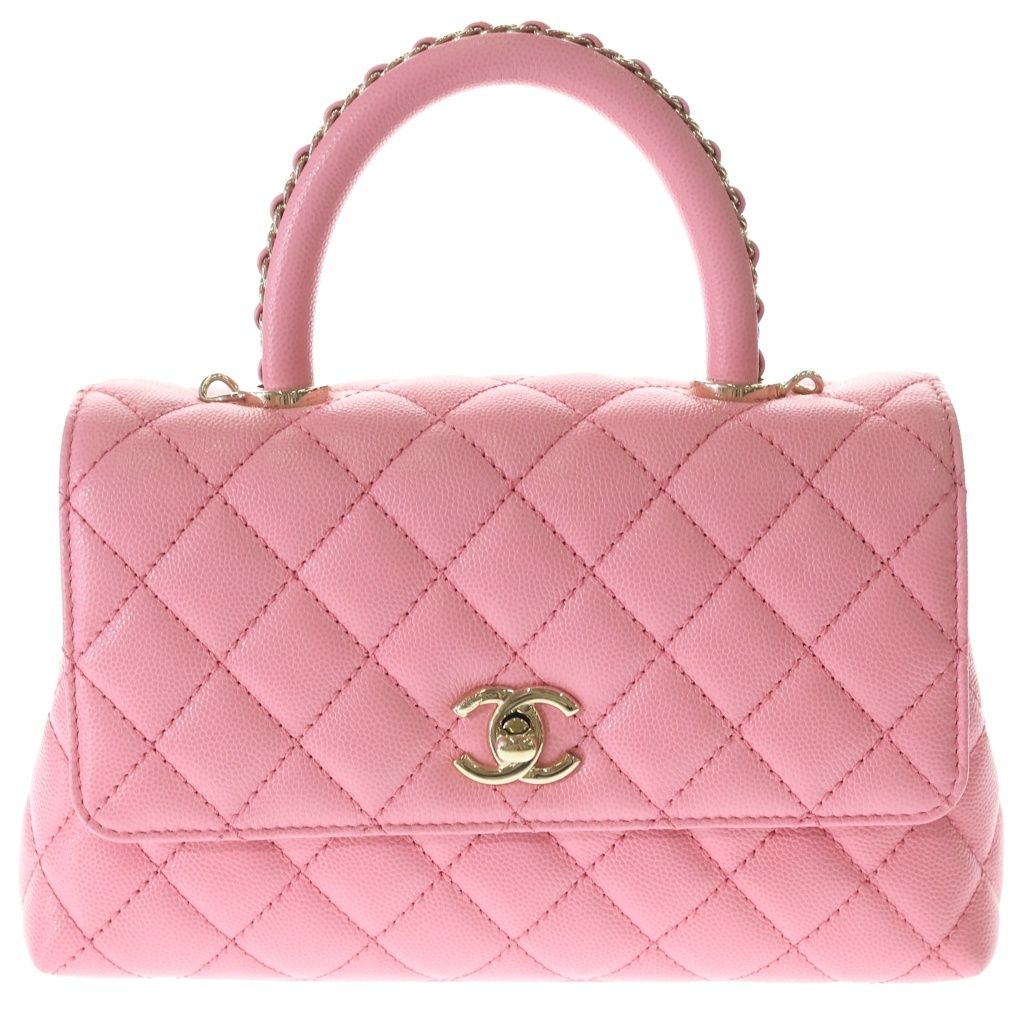 Chanel Quilted Coco Handle 24 2-Way Shoulder Bag Chain Pink Caviar Leather Gold
