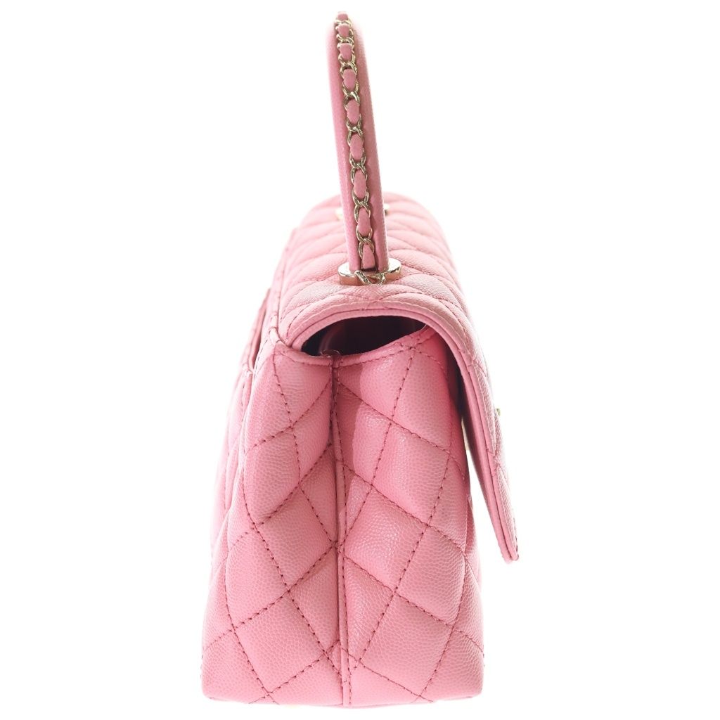 Chanel Quilted Coco Handle 24 2-Way Shoulder Bag Chain Pink Caviar Leather Gold — view 3