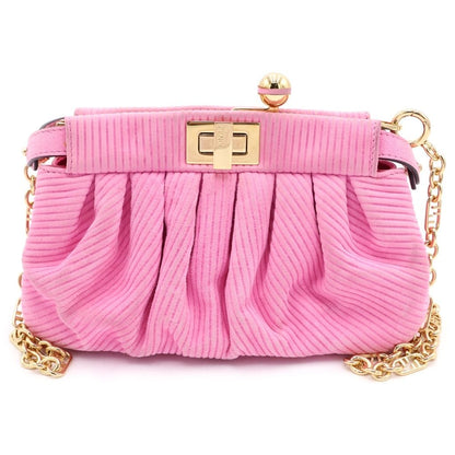 Fendi Peekaboo Click Chain Mini Shoulder Bag Pink Suede Gold