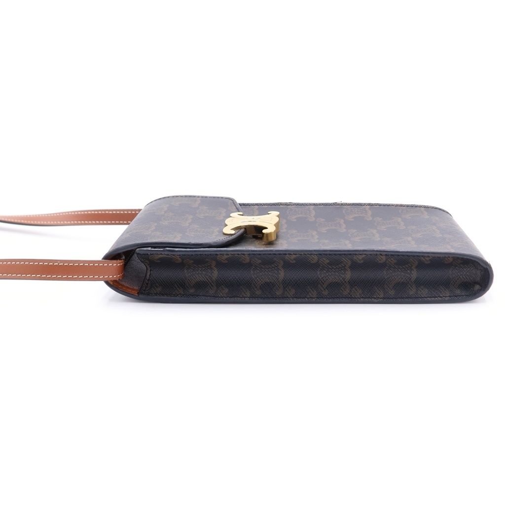 Celine Triomphe Leather Gold Phone Pouch Mobile Shoulder Bag Brown — view 3