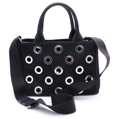 Prada Canapa Perforated 2-Way Shoulder Bag Black Canvas Silver — view 2